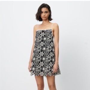 Zara Black & White Floral Crochet Mini Dress